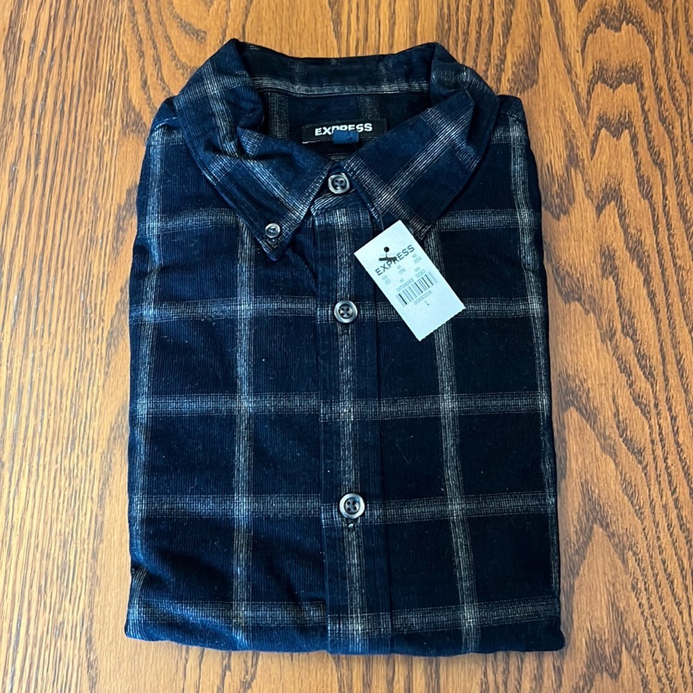 Express Slim Plaid Stretch Corduroy Shirt